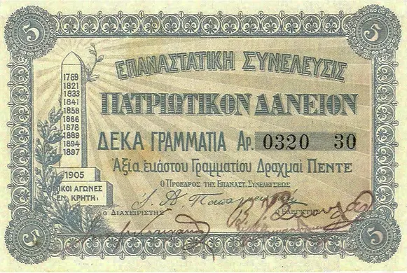 Χρεωστικό γραμμάτιο 50 δραχμών του Θερισσού, Κρητική πολιτεία