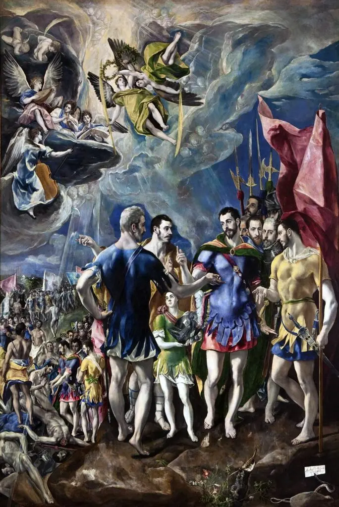 Το Μαρτύριο του Αγίου Μαυρίκιου (1580-82), λάδι σε μουσαμά, 448x301 εκ., Εσκοριάλ, Μοναστηριακή Εκκλησία Αγίου Λαυρεντίου. Ο Άγιος Μαυρίκιος απεικονίζεται στον πίνακα δύο φορές, σε πρώτο πλάνο στραμμένος προς το θεατή και στο αριστερό άκρο του πίνακα, δίπλα από την αποκεφαλισμένη μορφή.